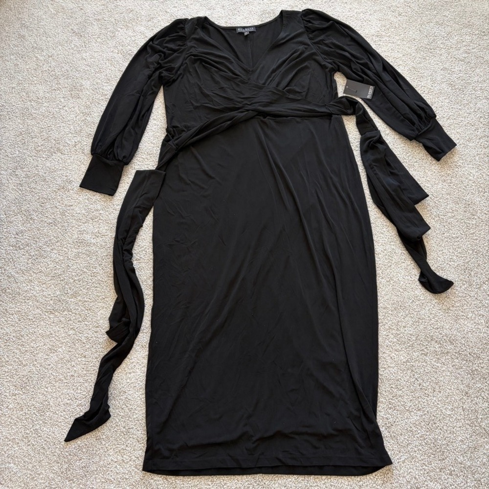 Eloquii Faux Wrap Maxi Dress Womens 18 Black V Neck NWT Formal Elegant‎